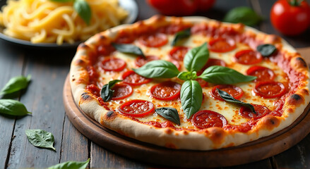 pizza with tomatoes and mushrooms