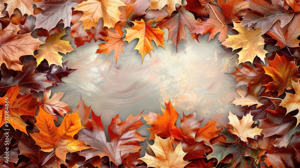 Poster a vibrant fall foliage background with colorful maple and oak leaves creating a stunning autumn fram