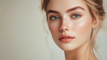 Naklejka premium Portrait of a Beautiful Woman with Blonde Hair and Blue Eyes