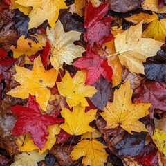 Fototapeta premium Vibrant autumn leaves scattered across a natural background