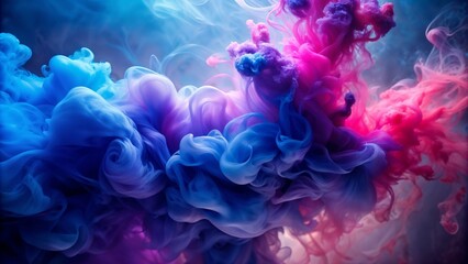 Obraz premium Abstract Ink Diffusion in Water, Vibrant Blue and Magenta Colors Blending, Fluid and Artistic Background