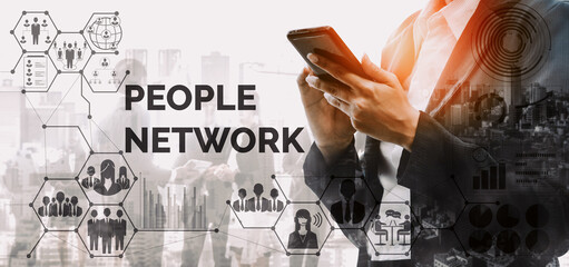 Human Resources Recruitment and People Networking Concept. Modern graphic interface showing...