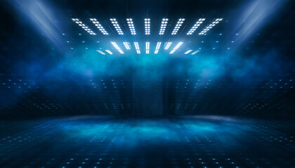 Obraz premium Dark night scene, street with spotlights, neon.