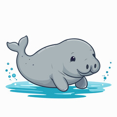 Cute colorful Manatee isolated on white background vector cartoon illustration. For poster, greeting card and baby design.