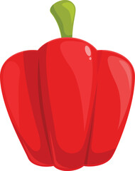 Cartoon illustration of a ripe red bell pepper shining on a white background