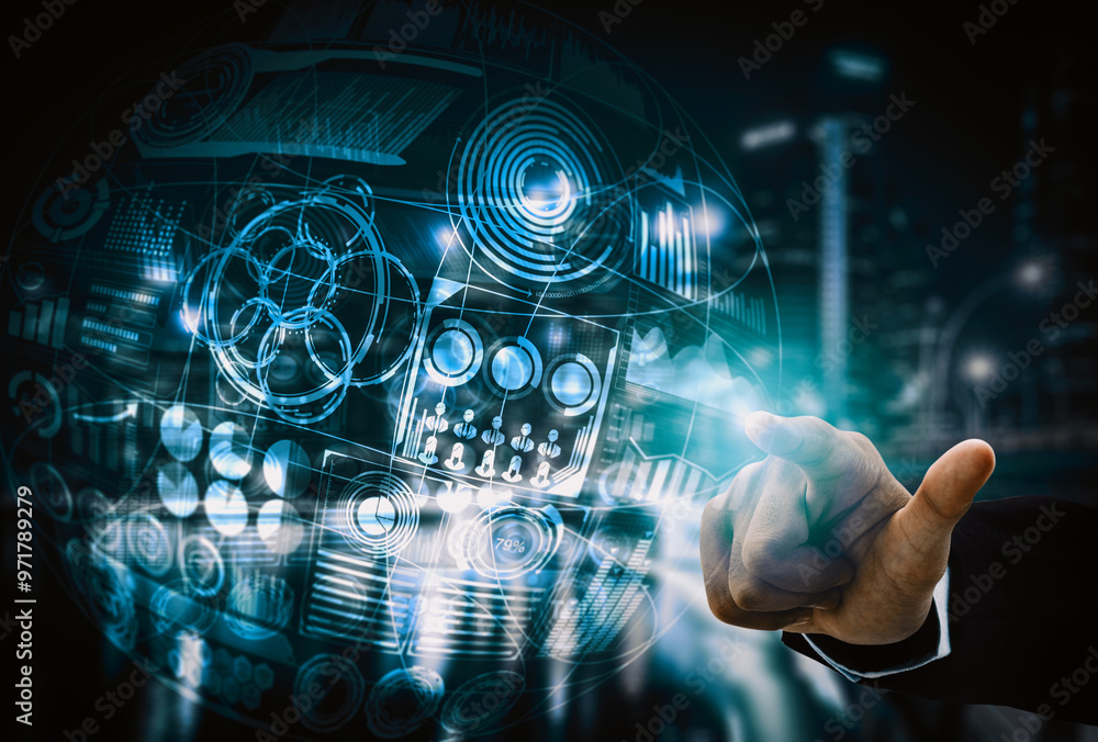 Aufkleber big data technology for business finance analytic concept. modern interface shows massive informatio
