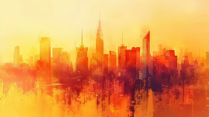 Fototapeta premium Watercolor Skyline Cityscape Abstract Background