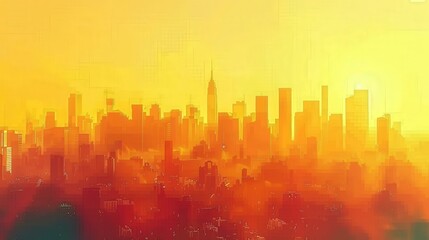 Fototapeta premium City Skyline at Sunset with Abstract Design