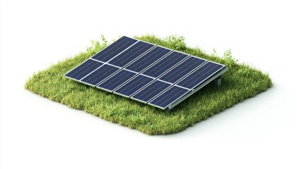 solar panels on grass, white background