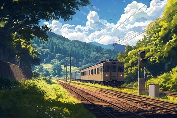 Train Tracks Winding Through Green Forest Landscape