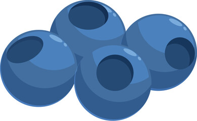 Four blueberries with a cartoon style, showing their juicy inside