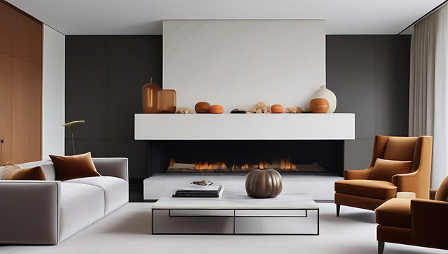 luxury living room velvet furniture autumnal decor stone fireplace creating elegant yet cozy fall vibe