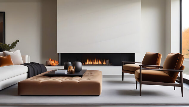 luxury living room velvet furniture autumnal decor stone fireplace creating elegant yet cozy fall vibe