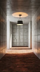 High resolution brick concrete room with ceiling lamp