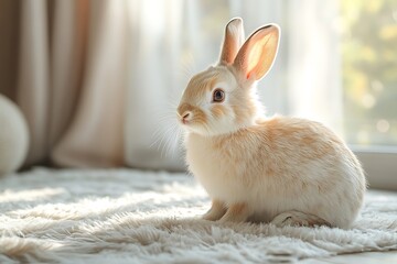 Obraz premium A cute rabbit sits peacefully in a clean, minimal living room