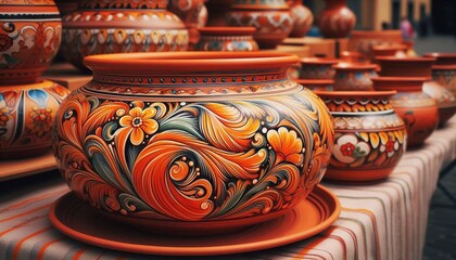 italienische Töpferware mit orangen Dekor