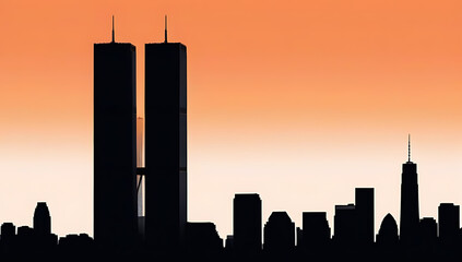 sunset silhouette twin towers serves powerful reminder september