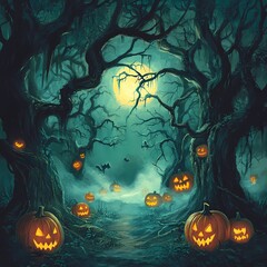 Enchanted Halloween Forest at Night