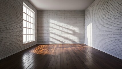 Fototapeta premium Empty room with white brick wall and wooden floor