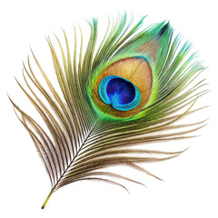 Obraz premium Single peacock feather closeup Isolated on transparent background.
