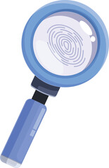 Magnifying glass is showing a fingerprint for investigation