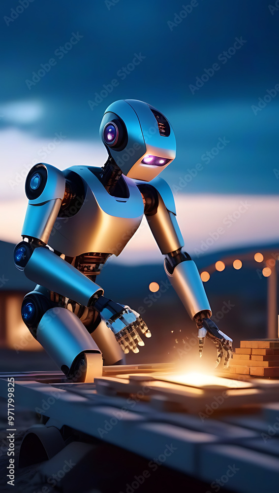 Poster ai robots building homes using advanced construction methods materials