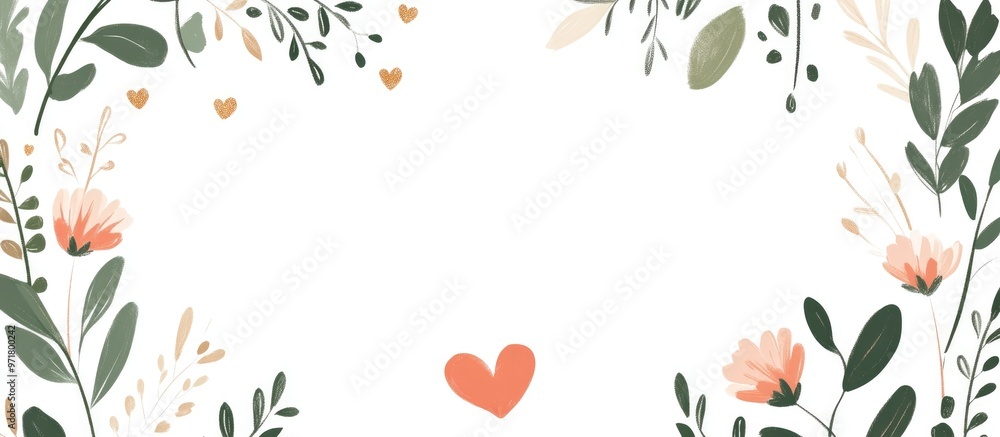 Aufkleber round gold frame adorned with floral and heart elements minimalistic design featuring flat style bot