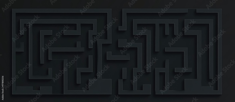 Poster black square maze design featuring an entrance and exit engaging game concept for kids with a simple