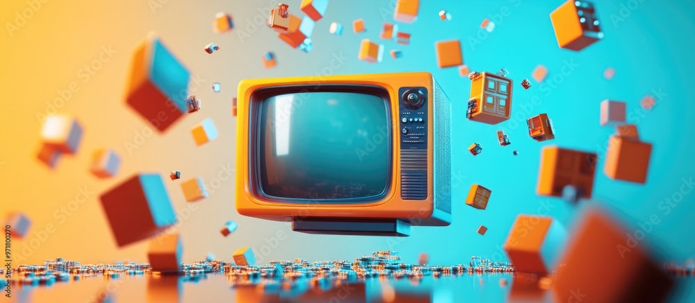 Poster abstract illustration of a three dimensional television showcasing technology concepts original 3d r