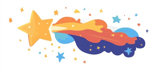 Fototapeta premium Flat color style cartoon illustration of a shooting star