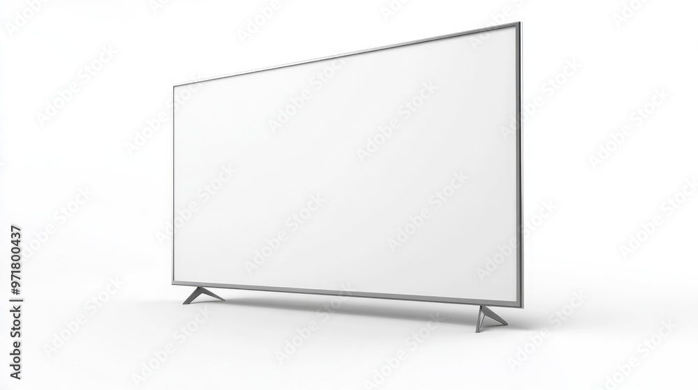 Poster front view of a blank lcd led or tft tv panel with a metallic finish isolated on a white background 
