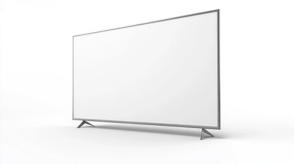 Naklejka premium Front view of a blank LCD LED or TFT TV panel with a metallic finish isolated on a white background Realistic 3D rendering of a modern sleek white screen