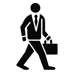A businessman dressed in a suit strides purposefully carrying a briefcase as he navigates through a lively city environment in the afternoon
