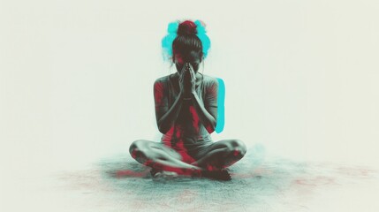 Young woman sitting in lotus pose with her hands in mudra. Yoga and meditation.