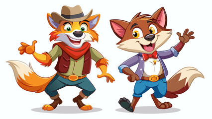 Obraz premium cartoon characters fox and coyote in a cowboy costume