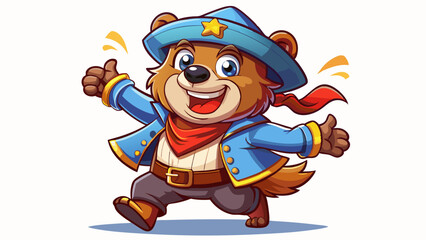 cartoon character bear cub in a pirate costume, cheerful and satisfied