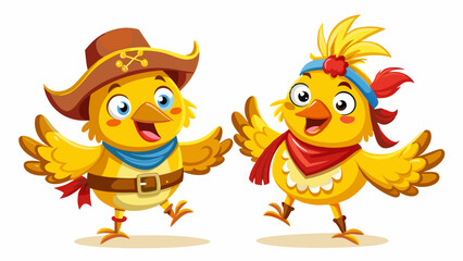 Fototapeta premium cartoon character chicken in suit cowboys dancing