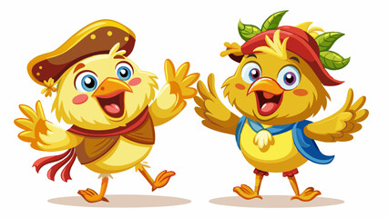 Fototapeta premium cartoon character chicken in a pirate costume, dancing, joyful and satisfied