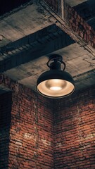 High resolution brick concrete room with ceiling lamp
