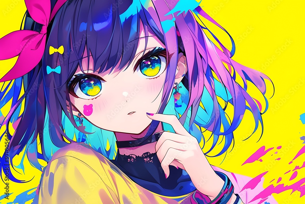 Poster Colorful Anime Girl with Blue and Pink Hair