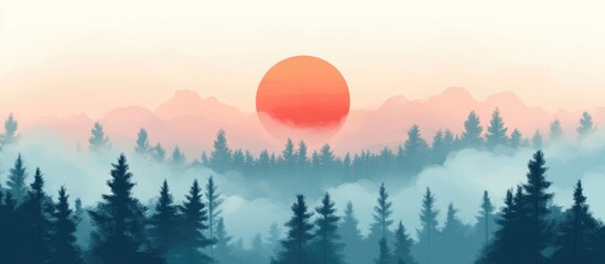 Aerial View Of Sunrise Over Fog And Clouds Above Trees
