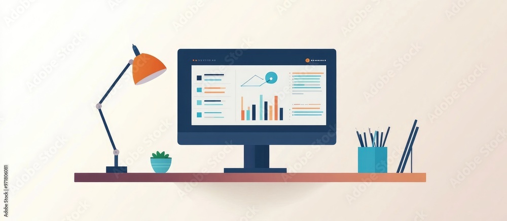 Poster Data Analytics Dashboard On Computer Screen In A Modern Office