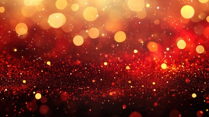 Red And Gold Glitter Particles Abstract Light Bokeh Effect Background Festive Holiday Theme