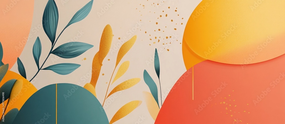 Poster abstract multicolored background featuring shapes and golden elements