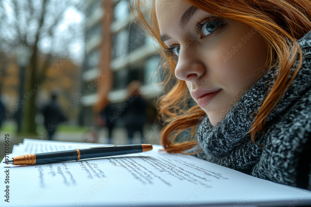 Poster a student researching and writing a paper without external help, showcasing academic independence. c