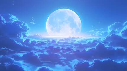 The bright moon under the dreamy starry sky