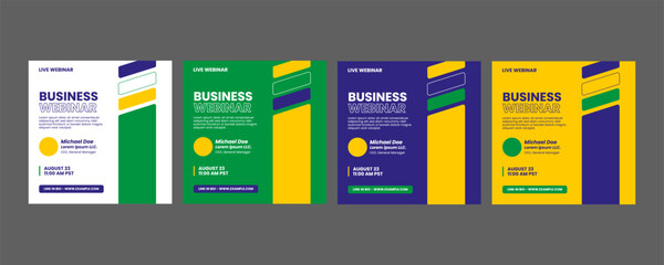 instagram webinar social media template slider carousel post online seminar web summit business corporate flat templates blue green yellow color flat minimal poster square size design background