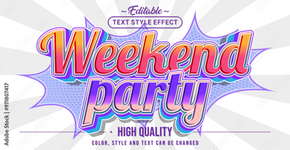Poster editable text style effect - weekend party text style theme.