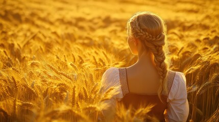 Obraz premium Young Woman in Bavarian Costume in Wheat Field