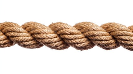 one single straight short eco natural fiber rope, tightly coiled isolated on white background